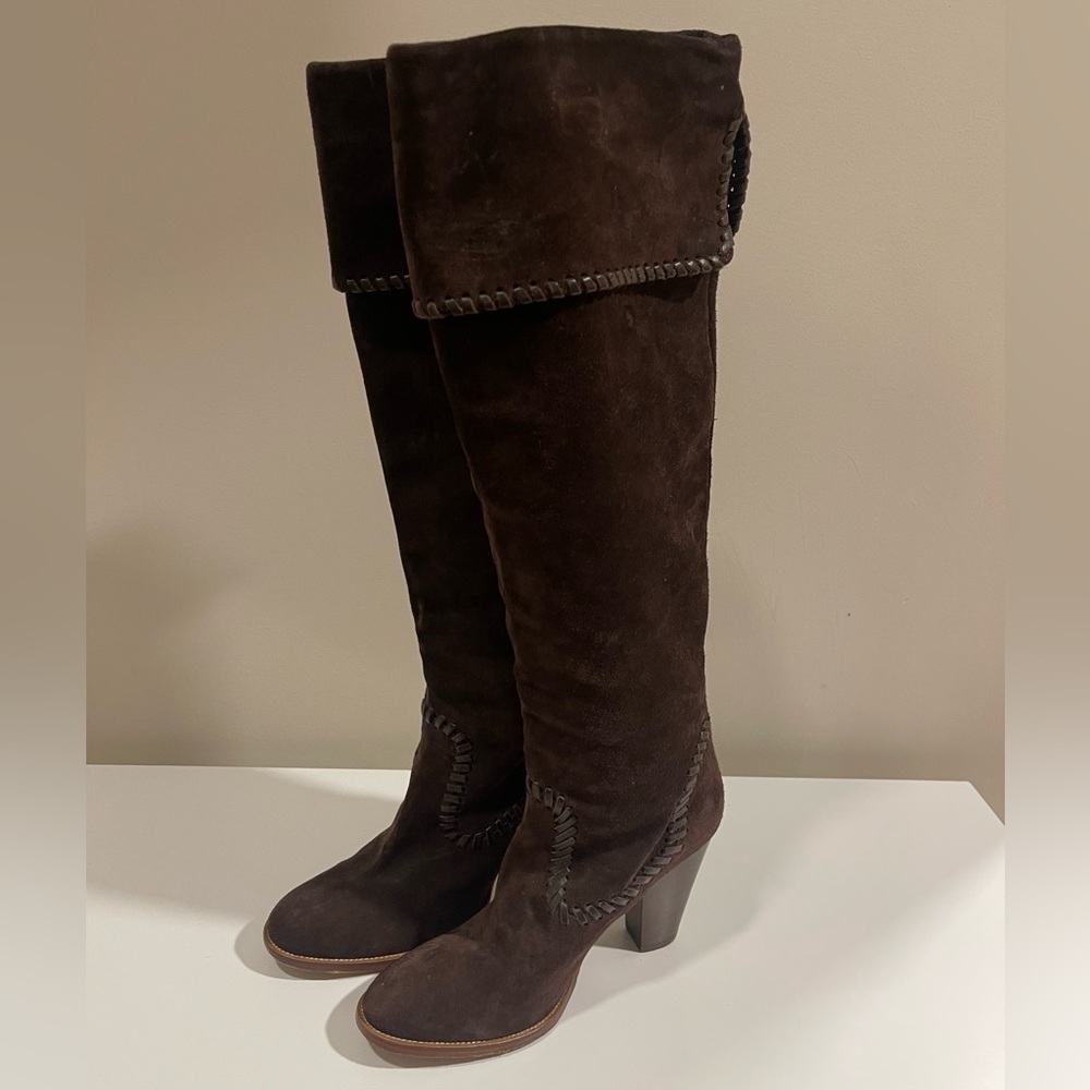 Michael Kors Chocolate Brown Suede Knee-High Heeled Boots